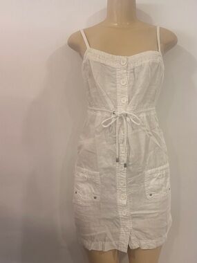 Guess White linen Spaghetti Strap Button-Front Mini Dress